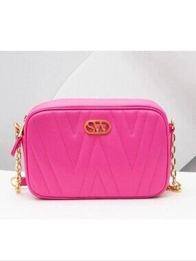Stuart Weitzman Reana Pink Quilted Leather Shoulder Bag Gold Hardware,$425